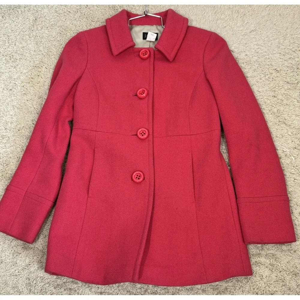 J. Crew Women's Hot Pink Wool Coat With Large Buttons Pleated Back Size 4 READ - Picture 4 of 10